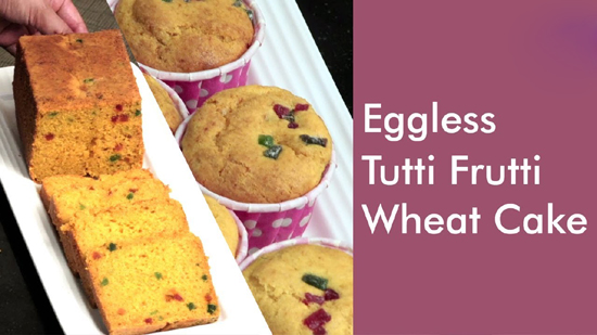 Eggless Tutti Frutti Wheat Cake